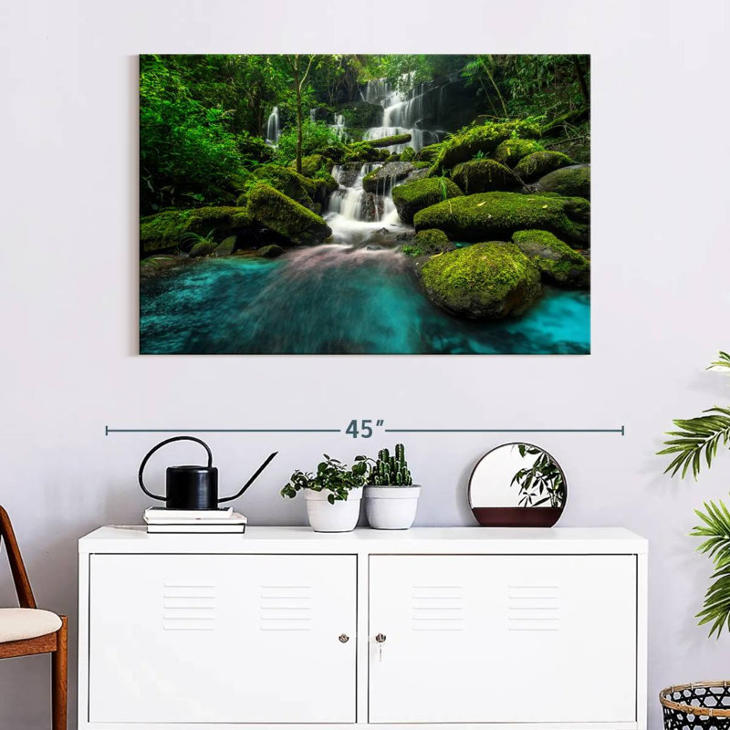 Forest Waterfall Scene, 26" H x 39" W