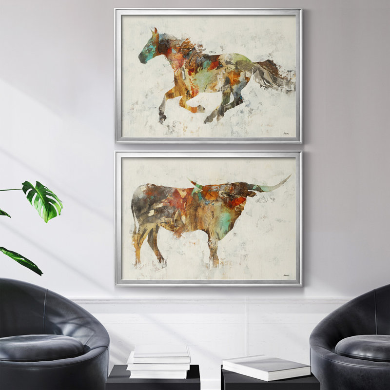 Totem II - ensemble de 2 reproductions, H 26,5 po x l 36,5 po x P 1,5 po, Toile encadrée dorée, Pas de tapis