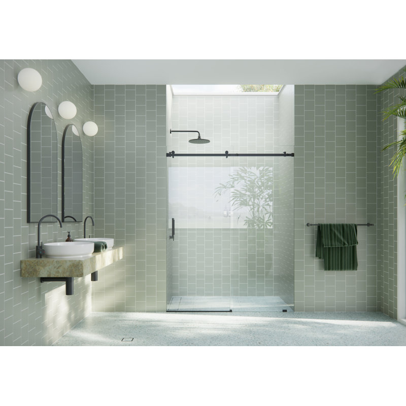 Astro 56 - 60 po. X 78 po. Porte de douche coulissante en verre sans cadre, Noir mat