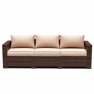 Azoriah 79.5'' Wide Straight Wicker Patio Sofa with Cushions