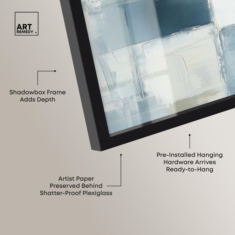 Art abstrait bleu déconstruit «I Shadowbox» par Art Remedy, H 21 po x l 21 po, Noir