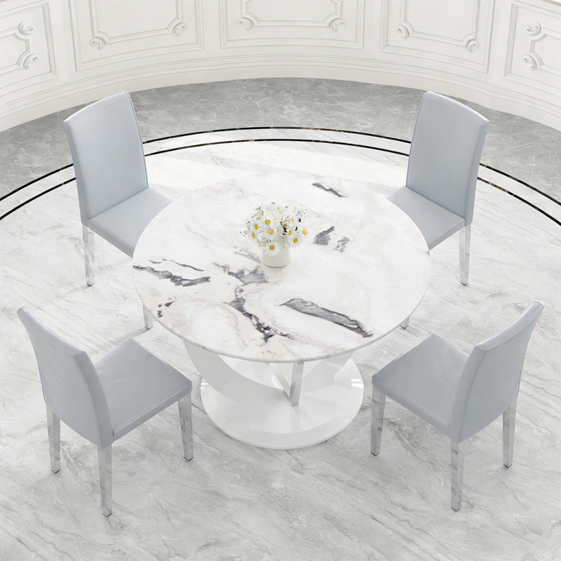 Ensemble de table de salle à manger 47,2 po, table de salle à manger moderne avec chaises à dossier haut en similicuir, Gris