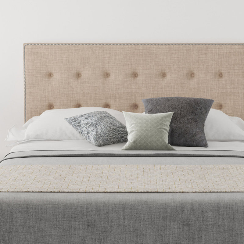 Wem Upholstered Velvet Headboard, Super King (6'), Linen Mink