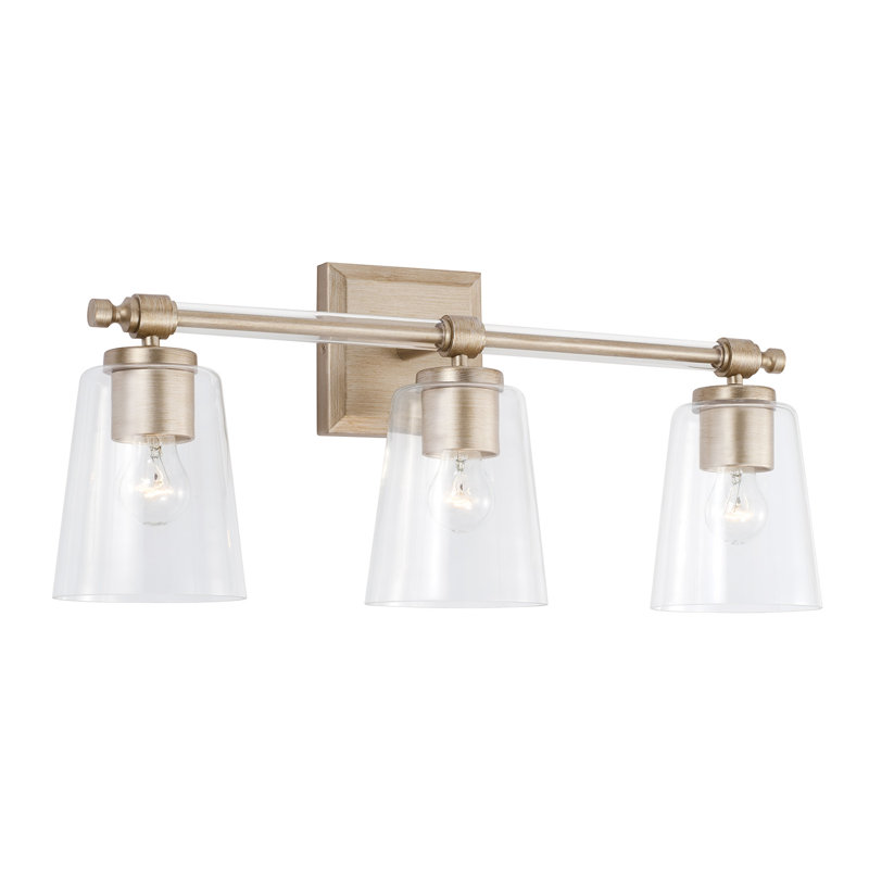 Meuble-lavabo 3 lumières l 14 po x H 10 po en champagne brossé avec détails en acrylique