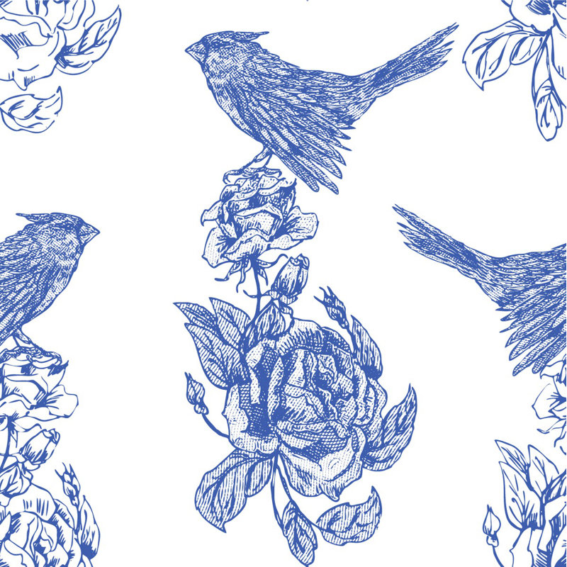 Panneau de papier peint lisse à oiseaux bleus L 10,4 pi x l 25 po Blue Birds on Flower