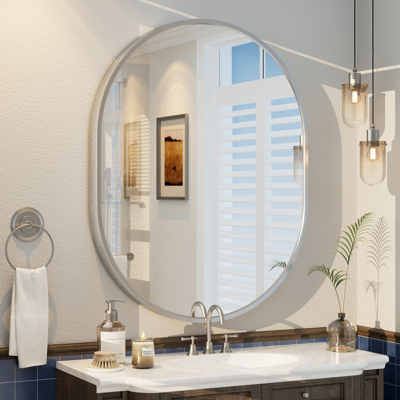 Miroir mural Amara, 36 po x 28 po, Argent brossé