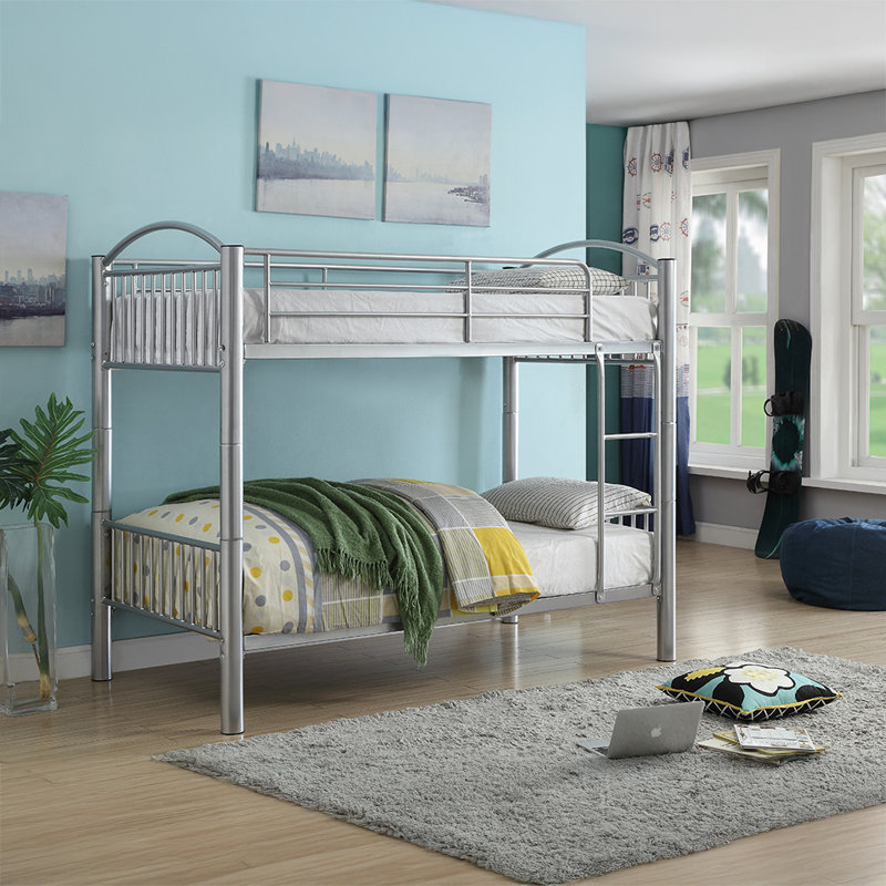 Henkel Kids Twin Over Full Bunk Bed, Silver, Twin Over Twin