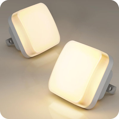 Small Square Opal Cover Plug-In Night Light With Light Sensor, 3000K Warm White, Non-Dimmable