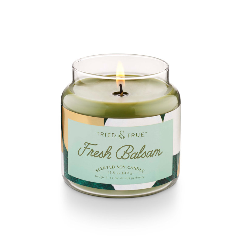 Fresh Balsam Scented Soy Candle in Amber Jar