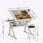 Bureau de dessin réglable avec 2 tiroirs pour bureau à domicile et école avec tabouret (tout blanc)