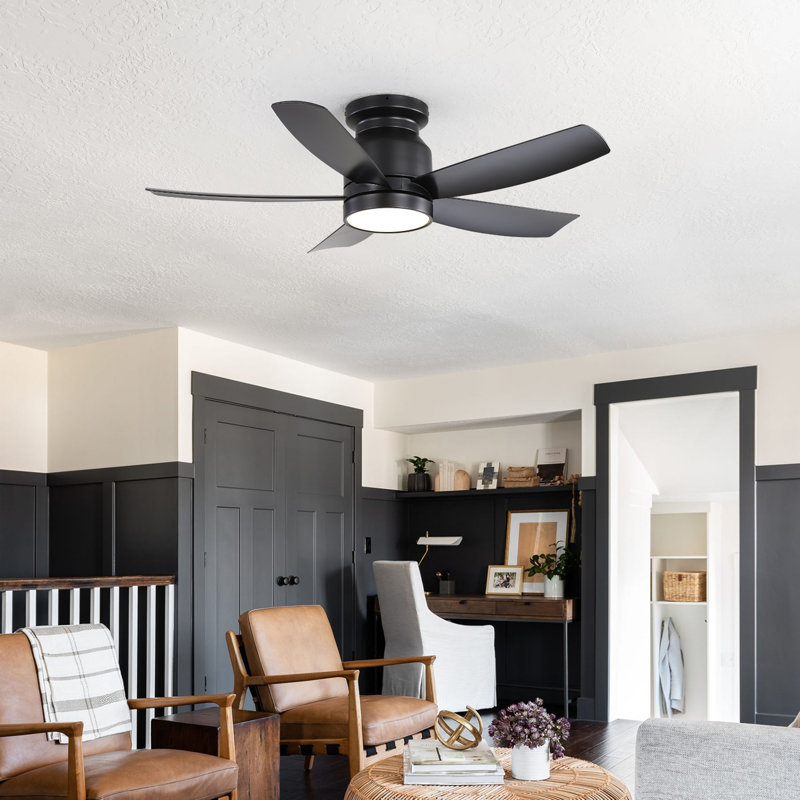 107Cm 5-Blade Modern Ceiling Fan Light With 6-Speed Adjustable Wind Speed, Black, Black