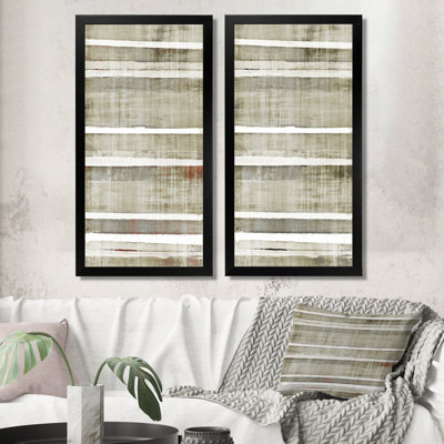 «Teal Meets Beige Abstract Stripes», ensemble de 2 impressions sur toile