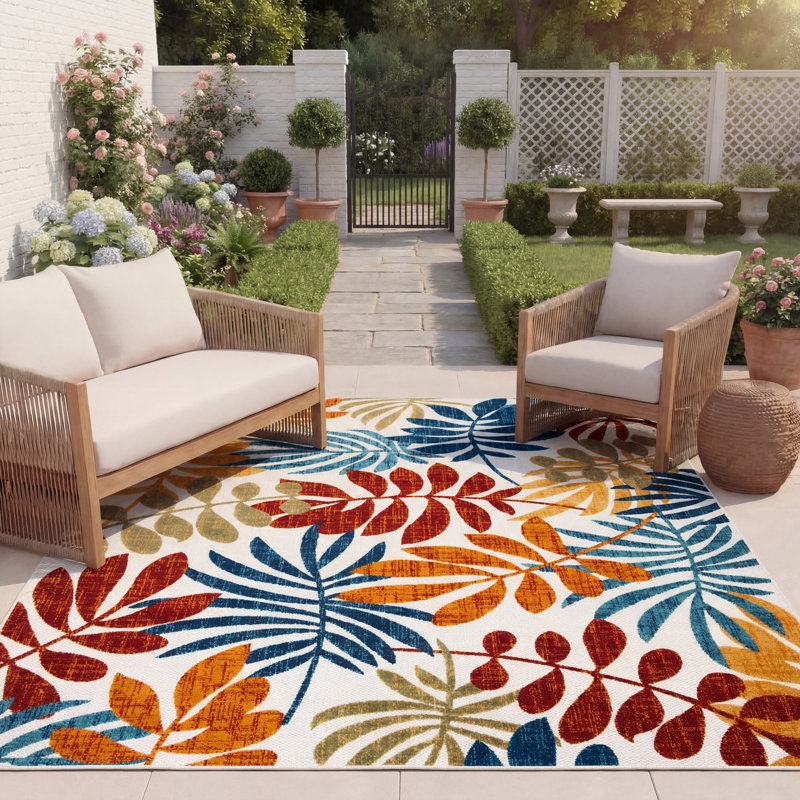 Tapis d'intérieur / extérieur à motif floral Anakin Performance, Rectangulaire 8 pi x 10 pi