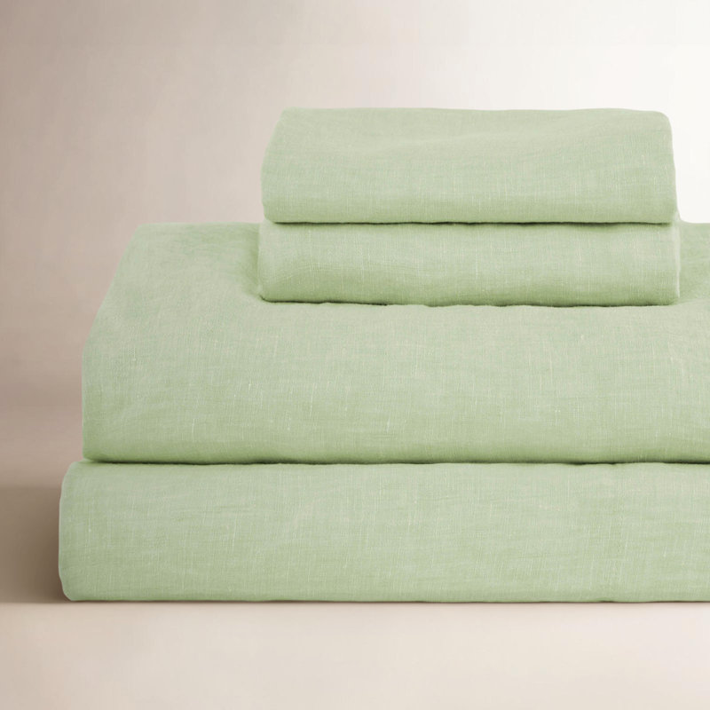 100% French Linen Sheet Set, Matcha, Queen Sheet Set with 2 Pillowcases