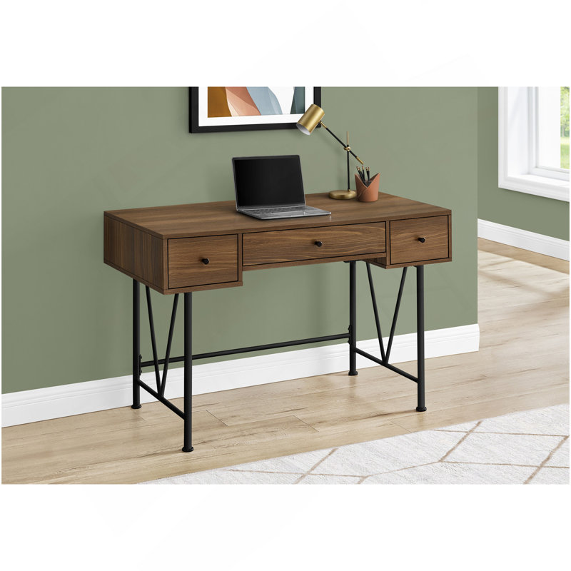 Bureau d'ordinateur, bureau personnel, ordinateur portable, tiroirs de rangement, L 48 po, travail, stratifié noyer, métal noir, transitionnel