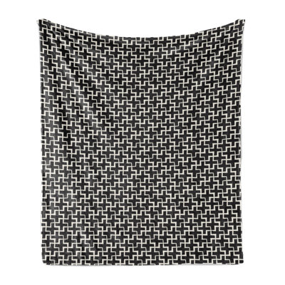 Ambesonne Black and White Fleece Throw Blanket Plus Sign Geometric 50"x60" Black White