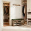 Mid-Century Modern Leather-Cushioned Shoe Storage Bench-647323069
