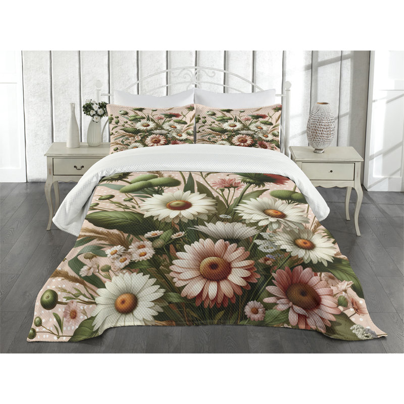 Polyester Floral Coverlet, King Coverlet / Bedspread + 2 Standard Shams