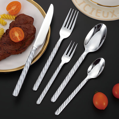 Ensemble de coutellerie de qualité supérieure en acier inoxydable 304 - Couteau à steak 5 pièces, fourchette et cuillère