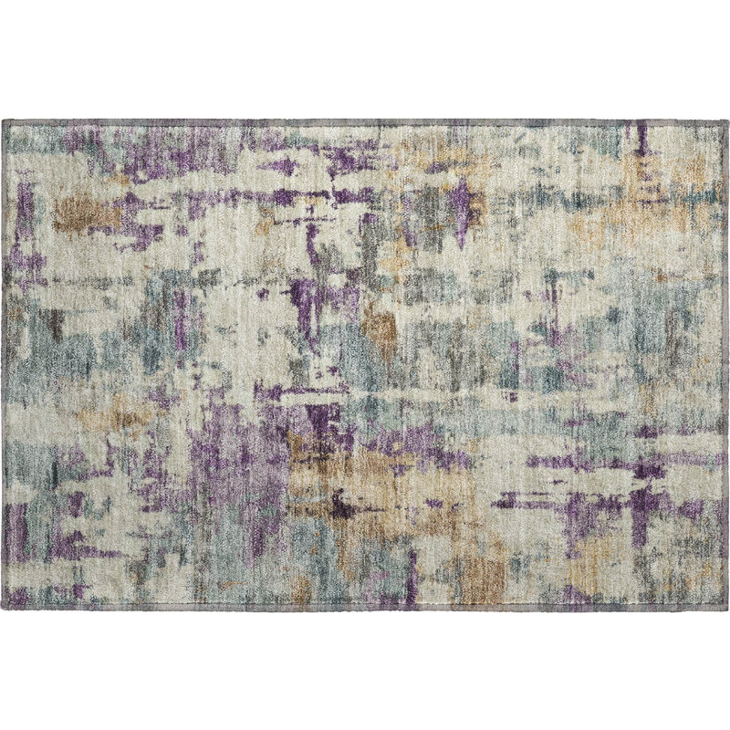 Premium Machine Washable Mayfield AMF2072 Abstract Rug, 1'8" x 2'6", Linen