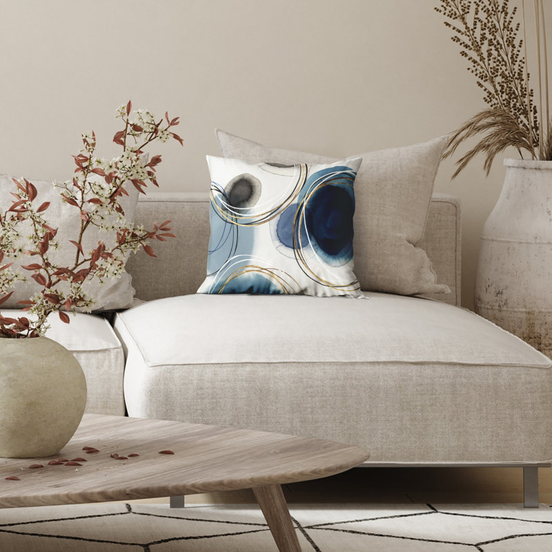 Americanflat Throw Pillow - Sewn-In Insert - Polyester - Abstract Design, 20''H x 20''W, White/Blue