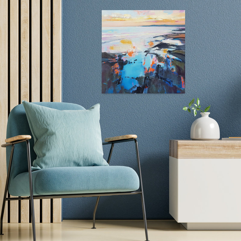 Rock Rock Sunrise, art abstrait côtier contemporain, H 18 po x l 18 po