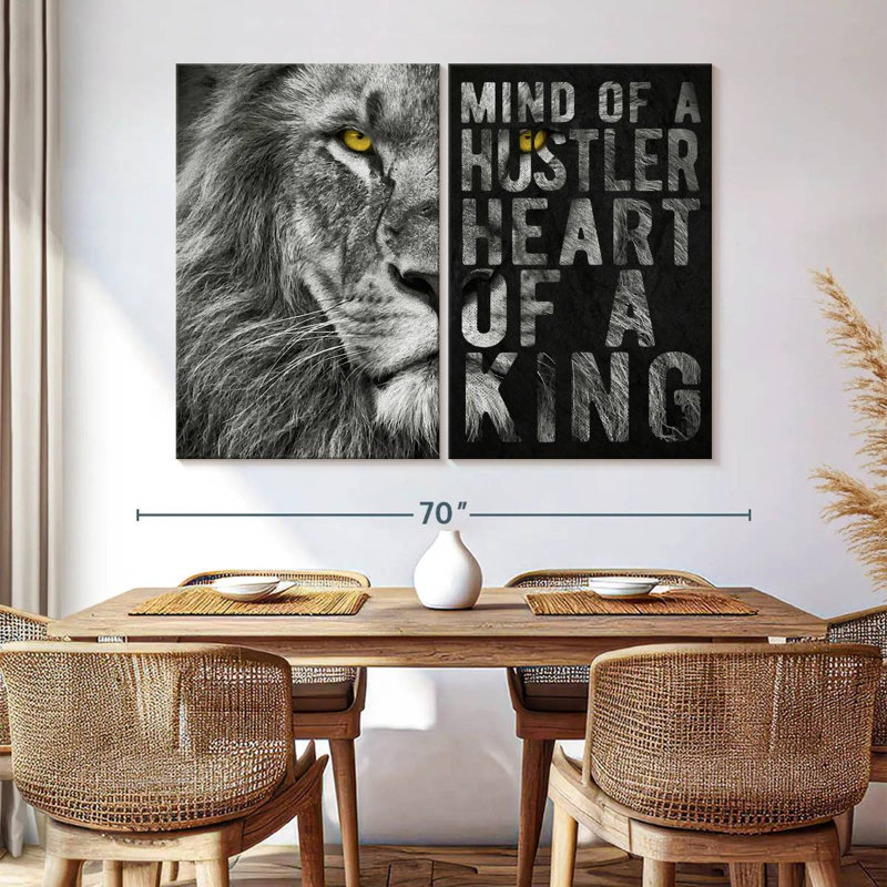 «Lion Hustler Inspirational Quote», reproduction d'art sur toile, H 45 po x l 61 po x P 1,25 po