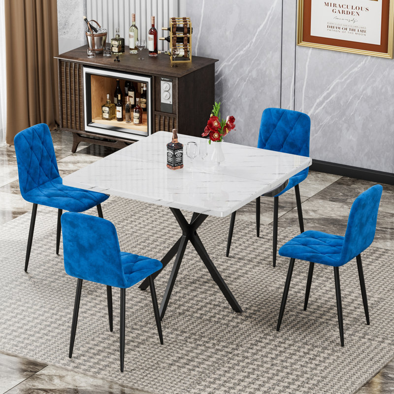 Ensemble de table de salle à manger carrée, table de salle à manger carrée moderne Mid-Century pour 4 personnes, plateau de table en faux marbre, pieds en fer, table basse pour la salle à manger de cuisine, bureau, espace