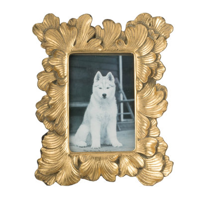Cadre photo 7 po x 10 po en polyrésine or antique avec motif de feuilles ornées, cadre photo sur pied traditionnel pour table, manteau de cheminée, bureau ou table de chevet 