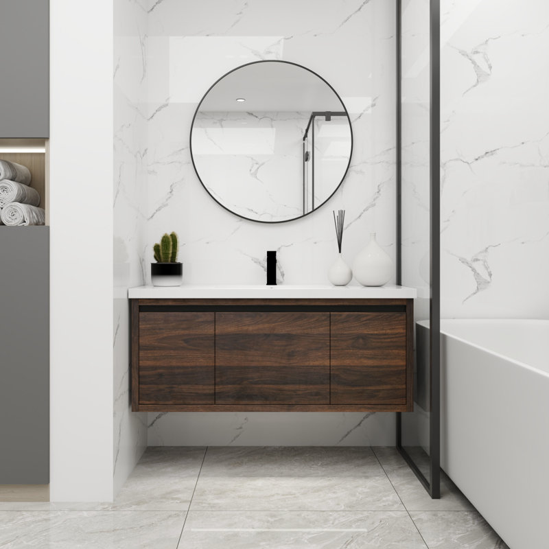 Armoire de salle de bain 48 po avec lavabo, portes et tiroir à fermeture en douceur, montage flottant, 48 po x 18 po