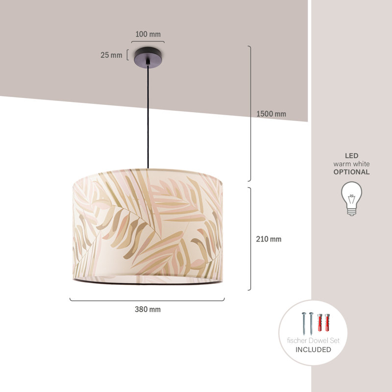 Pylesville 1-Light Drum Pendant, 21cm H x 38cm W x 38cm D