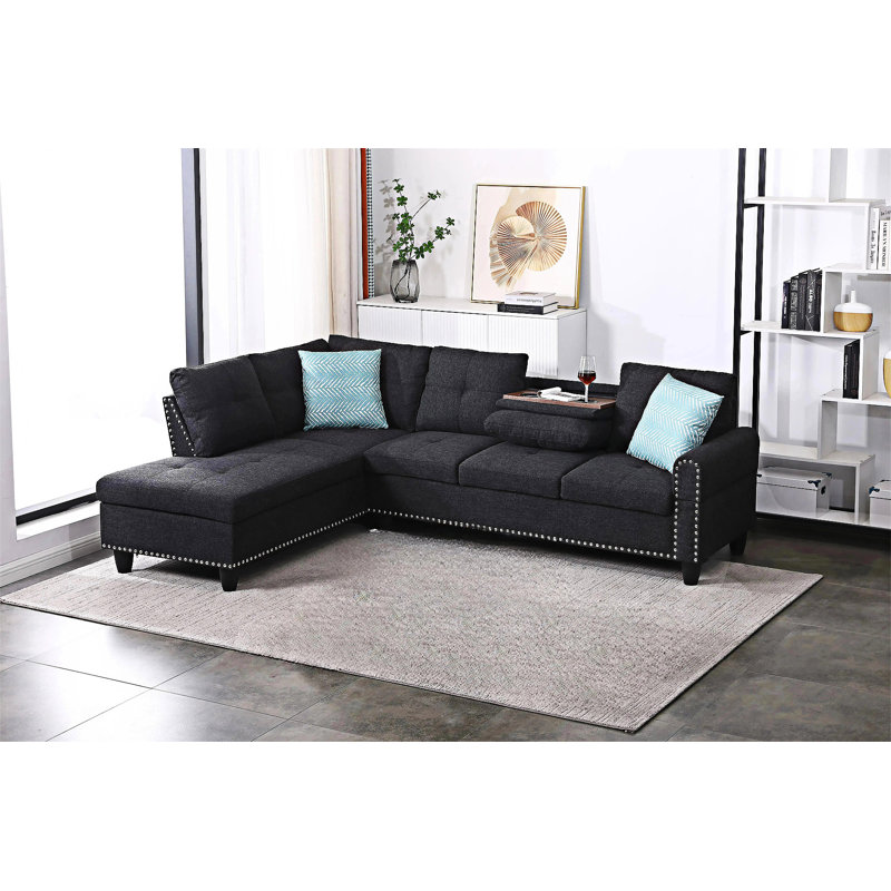 Left Hand Facing Sofa & Chaise, Charcoal Gray
