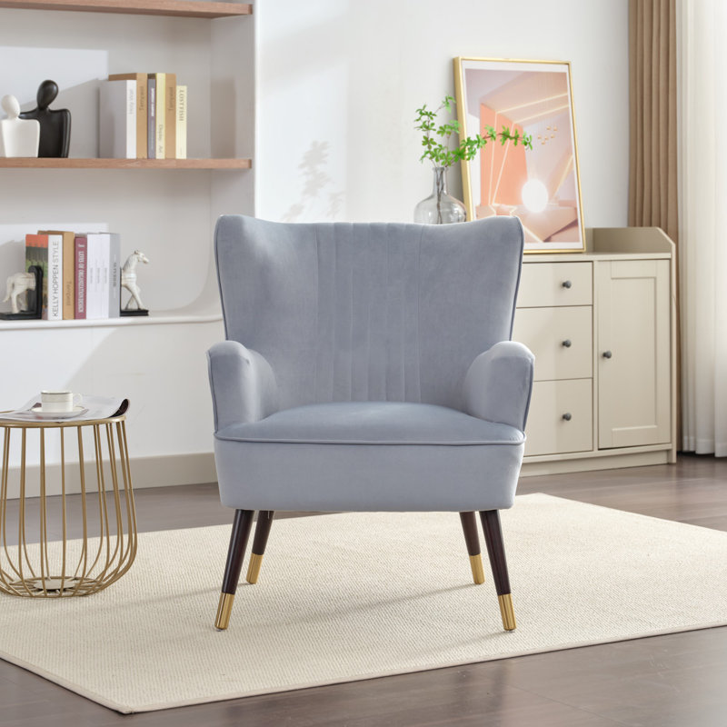 Dawe Velvet Wingback Chair, Light Blue