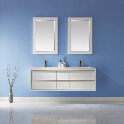 Copper 60"" Wall-Mounted Double Bathroom Vanity Set with Mirror -  Orren Ellis, C2430B5575C24E0B9BB0D8C5D1F25162