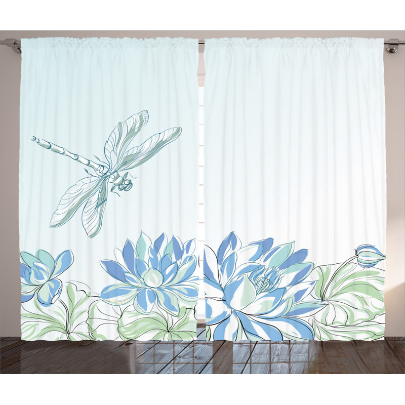 Dragonfly Semi-Sheer Rod Pocket Curtain Panels, 54" x 96"