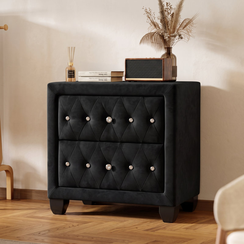 Rausch Upholstered 2-Drawer Nightstand, Black