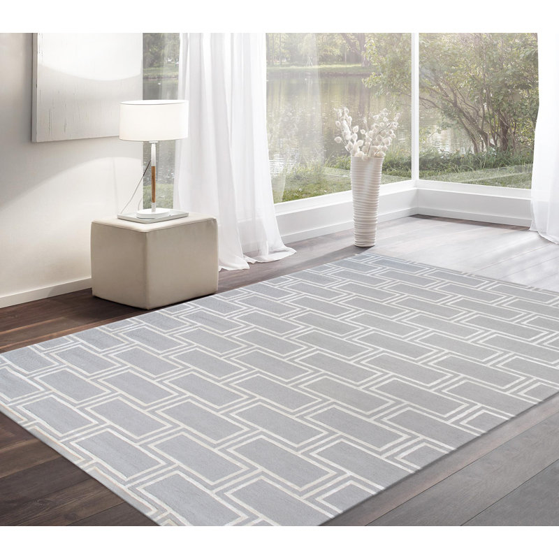 Tapis argent en soie et laine touffetés à la main, Rectangle 12 pi x 15 pi