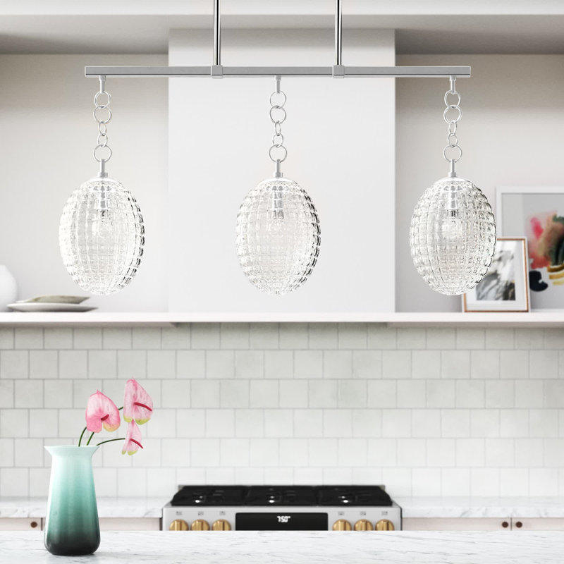 Akio 3 - Light Kitchen Island Linear Pendant, Nickel poli