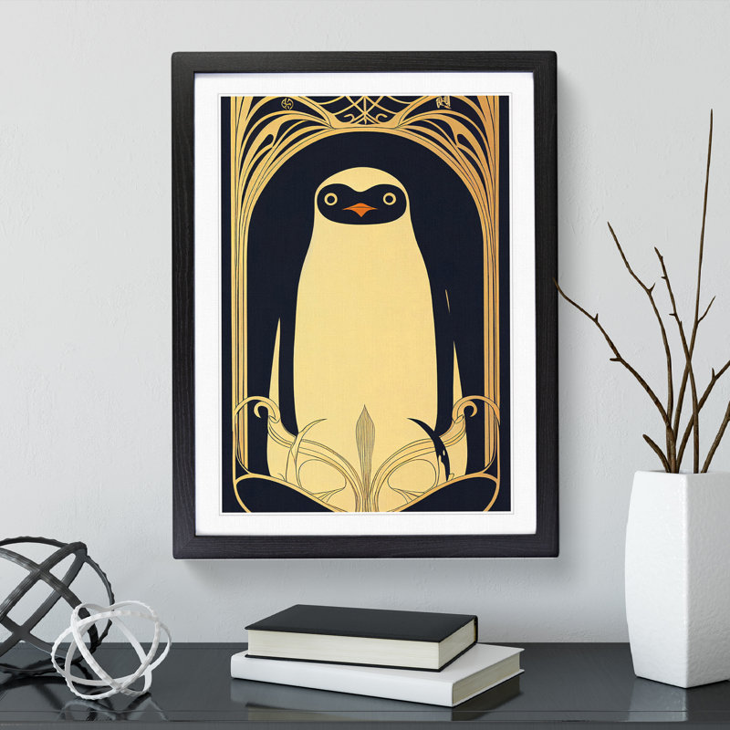 Art Deco Penguin - Wall Art, Black Frame, 64cm H x 46cm W x 2cm D