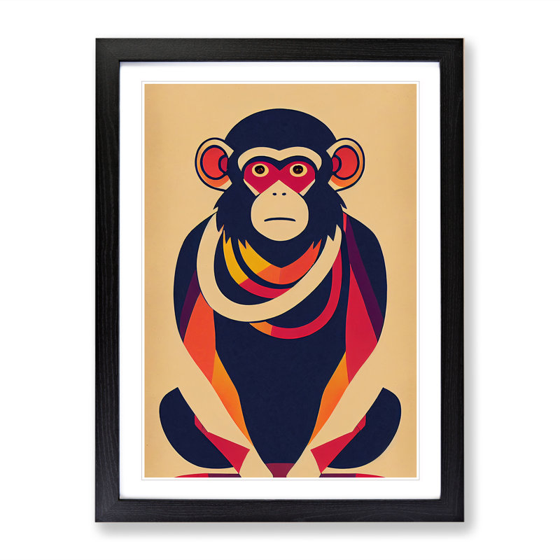 Abstract Monkey No.2 - Wall Art, Black Framed, 64cm H x 46cm W x 2cm D