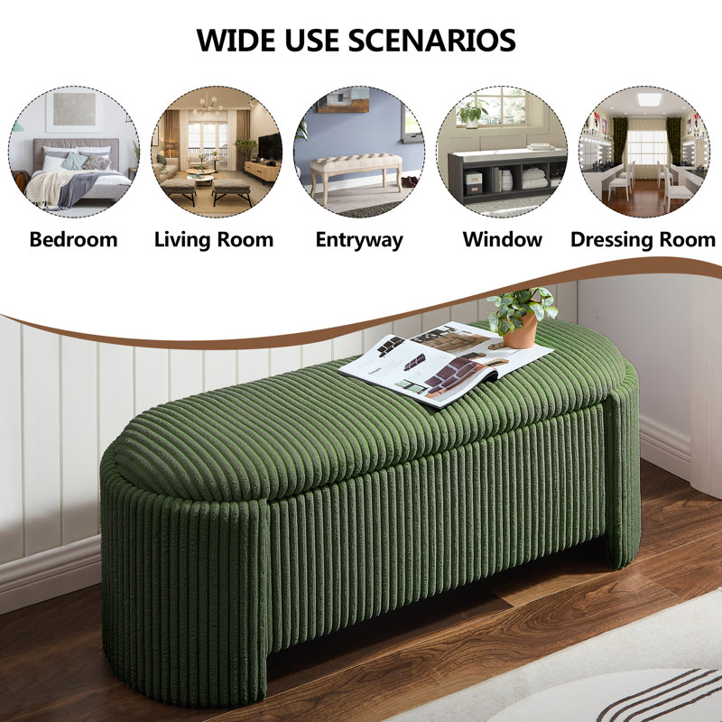 Pink Corduroy Upholstered Oval Storage Bench