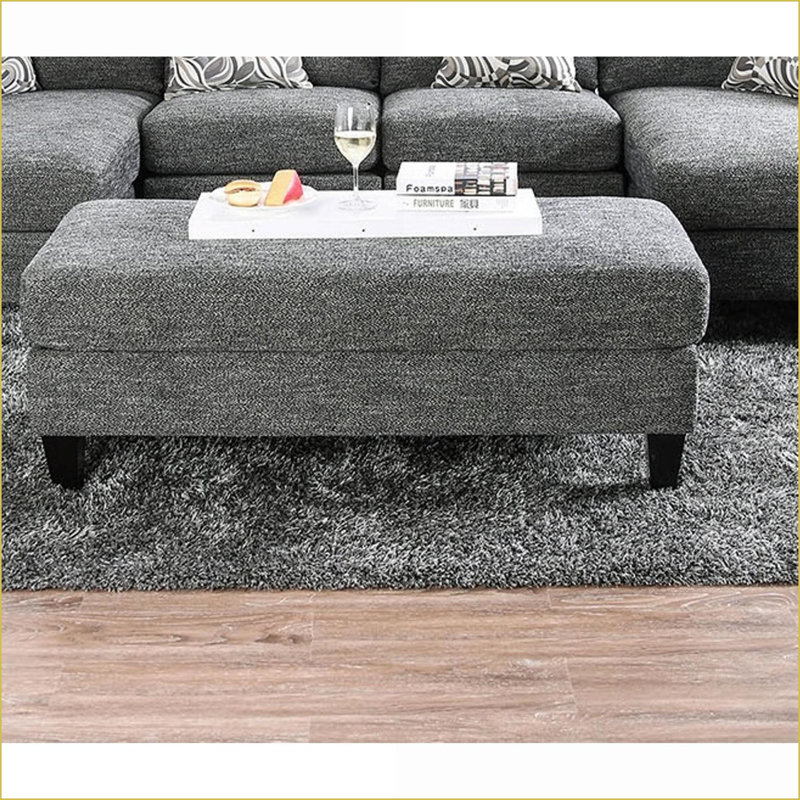 Repose-pieds, chenille transitionnelle gris ardoise L 52 po x l 24 po x H 19,25 po avec pieds fuselés | Structure en bois | Bois massif