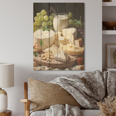 «Milk and Cheese Creamy Serenity I» - Art mural en bois laitier sur bois de pin naturel