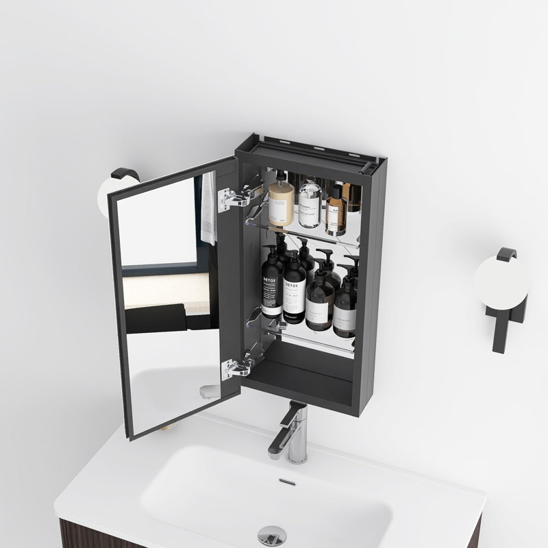Rectangular Medicine Cabinet With Mirror, Matte Black, 24" H x 12" W x 4.63" D