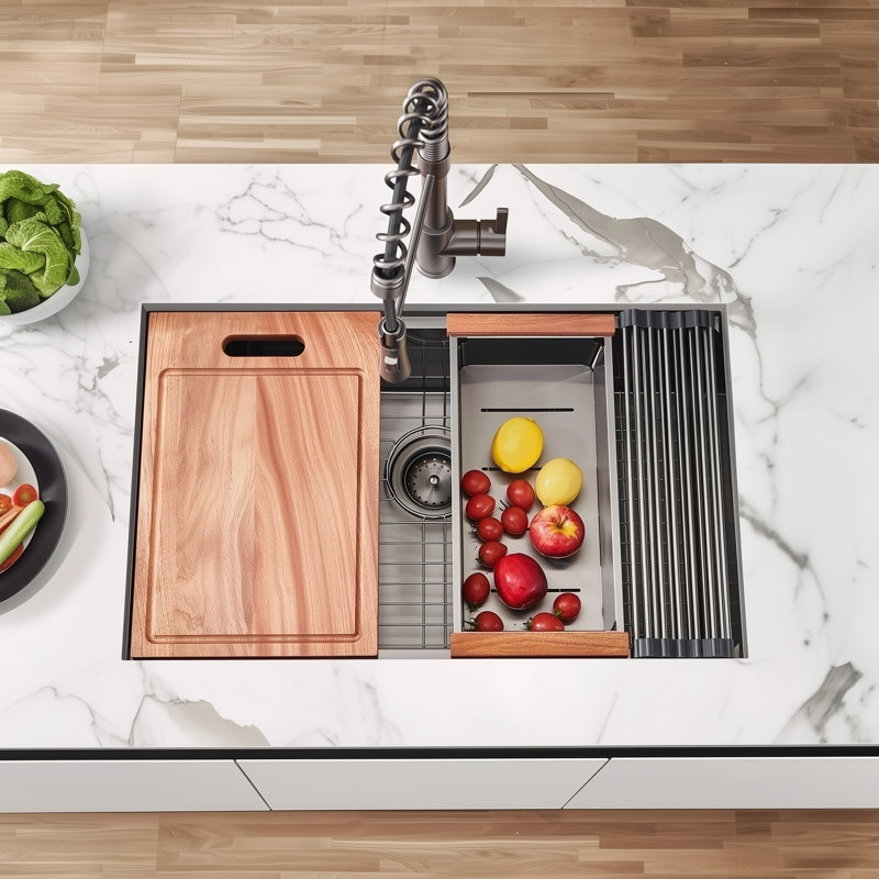 Évier de cuisine encastrable en acier inoxydable de calibre 16