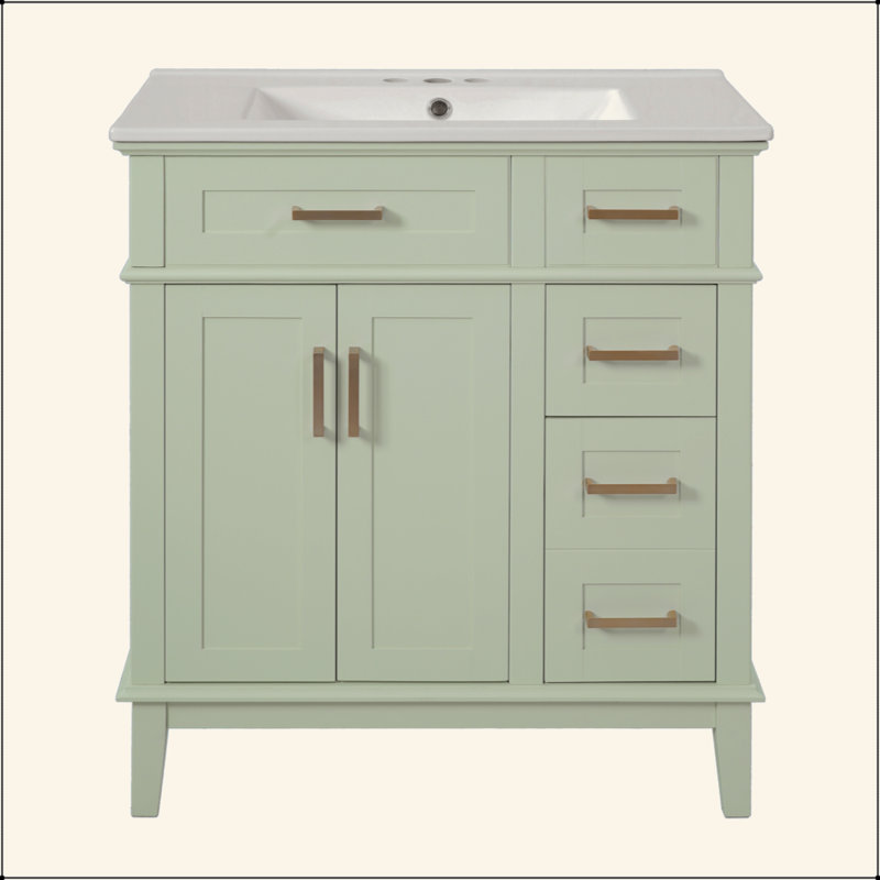 Meuble-lavabo de 30 po avec lavabo en céramique, armoire de rangement moderne avec portes à fermeture douce, tiroir profond et tiroir standard, meuble-lavabo élégant pour les petites salles de bain