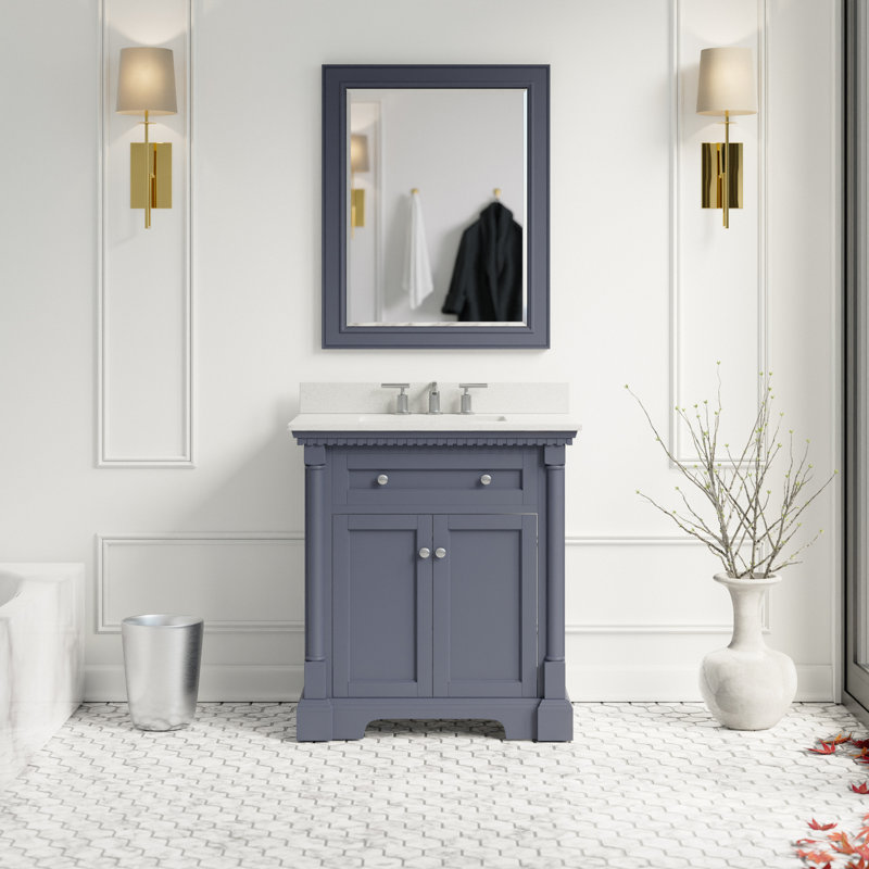 Meuble-lavabo simple 30 po Fossen, Quartz, Gris marine