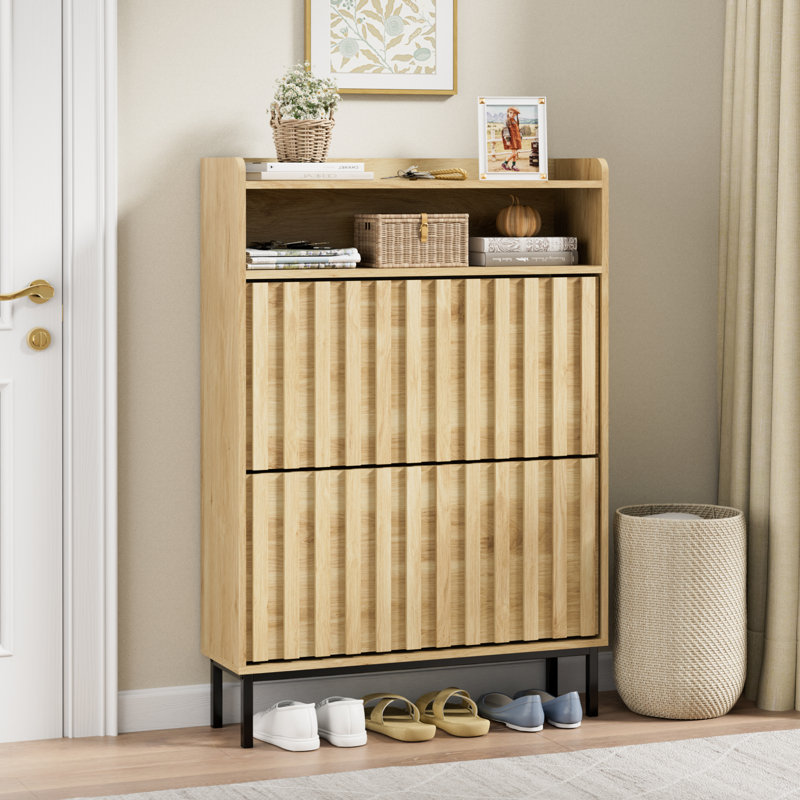 12 Pair Stackable Shoe Storage Cabinet, Ivory