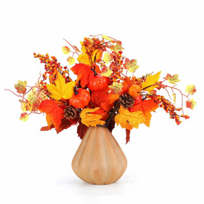 5 PCS Fall Flowers Artificial for Decoration Silk Flowers Bouquet with Pumpkin Pine Cones Autumn Faux Fall Floral Arrangements for Indoor Home Table Centerpieces Vase Decor