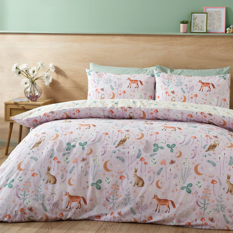 Enchanted Twilight Animals Duvet Cover Set, Kingsize Duvet Cover + 2 Standard Pillowcases, Purple